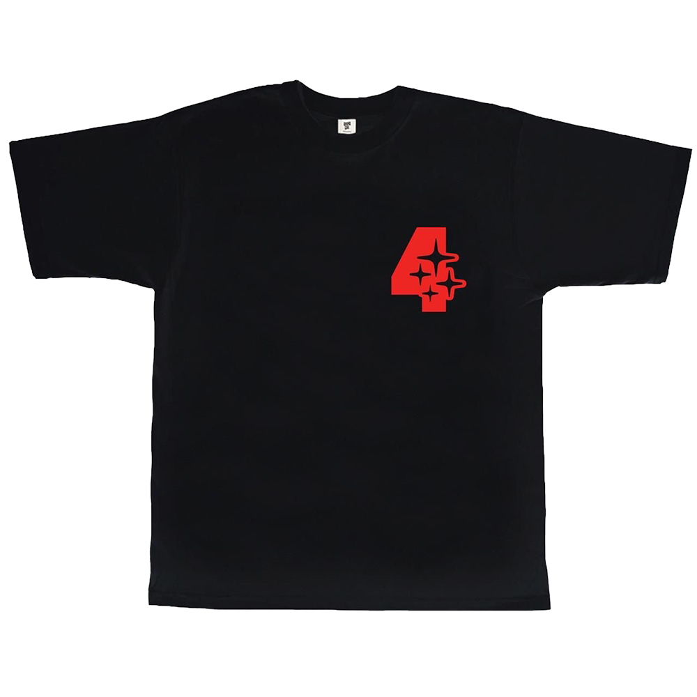 LIMITED EDITION DRAMA CALL X AITCH RED 4 STAR BLACK T-SHIRT